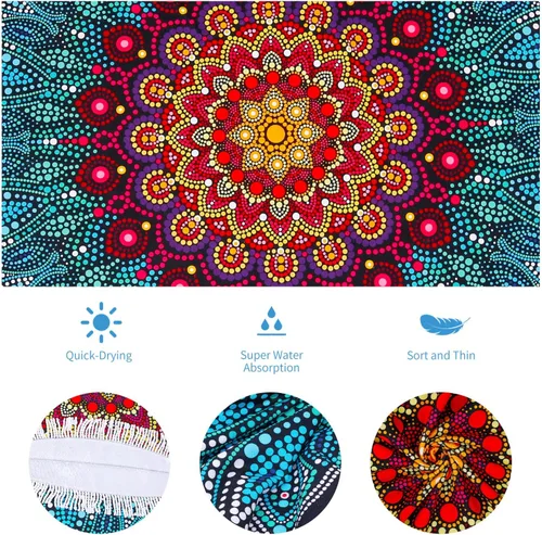 Miniatura 3 de LIVILAN Toalla de playa redonda bohemia con mandala para mujer, toalla de playa circular suave y bonita, manta de playa circular, regalos hippie