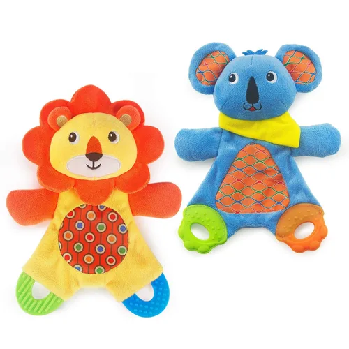 teytoy My First Baby - Juguete de dentición, 2 piezas de tela suave arrugada, juguetes para bebés y niños, perfecto para baby shower (león y koala)