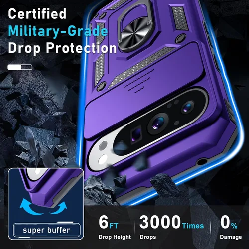 Miniatura 5 de Janmitta - Funda compatible con Google Pixel 9 Pro XL con cubierta deslizante para lente de cámara incorporada + protector de pantalla + soporte