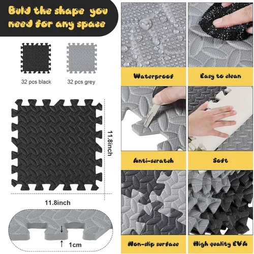 Miniatura 2 de Shihanee Azulejos de Piso de Espuma para Bebés, Tapetes de Piso de Espuma, Tapetes de Juego a Granel con Bordes Entrelazados para Sala