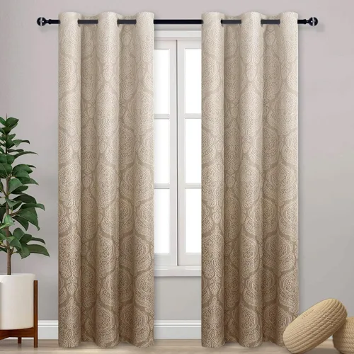Miniatura 16 de DWCN - Cortinas blackout para dormitorio, diseño de damasco con aislamiento térmico y ojales, para sala de estar, juego de 2 paneles de cortina Gris