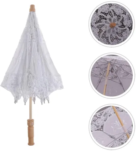 Miniatura 8 de Toyvian Sombrilla de encaje bordado para boda, paraguas decorativo para fotografía, paraguas chino para disfraces de boda, decoración de cosplay
