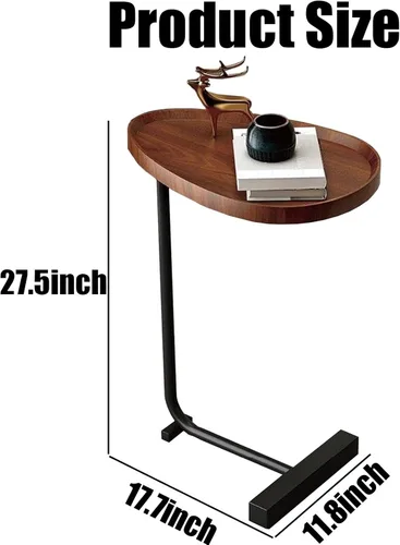 Miniatura 3 de Mesa auxiliar en forma de C, mesa auxiliar rústica para aperitivos, mesa redonda de 27.5 pulgadas de alto, mesa auxiliar que se desliza debajo