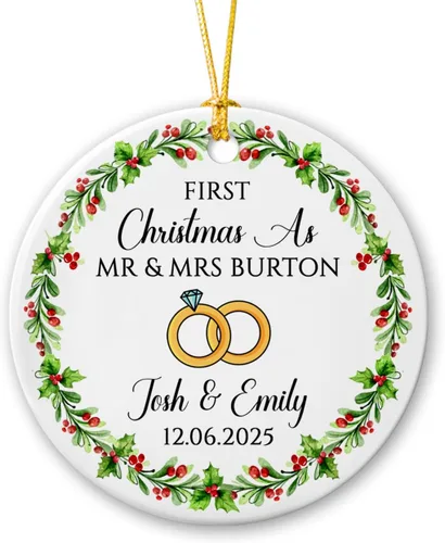 Miniatura 15 de Adorno personalizado de Navidad, aniversario de boda, aniversario de 2025, adornos de cerámica de Navidad para parejas, esposo, esposa, adorno