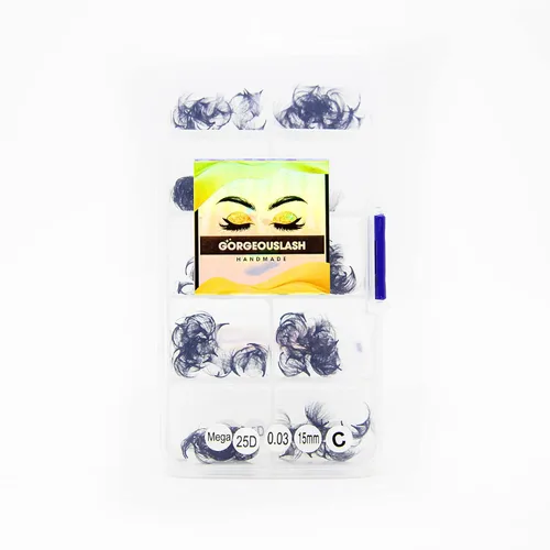 Miniatura 6 de Extensiones de pestañas 20D, 25D. 500 abanicos de pestañas prefabricados. Extensiones de pestañas. Hechas a mano (20D - rizo D - 0.03, 0.55 pulgadas)