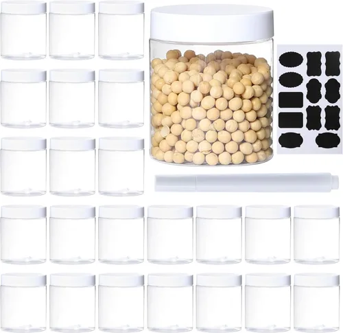 Paquete de 24 frascos de plástico de 8 onzas con tapas blancas herméticas, transparentes de boca ancha, frascos de almacenamiento para slime, crema