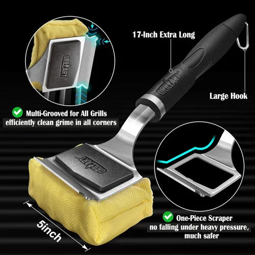 Miniatura 3 de GRILLART Cepillo de parrilla sin cerdas, herramienta de limpieza de vapor segura, cabezal reemplazable para cualquier tipo de rejilla, mango largo
