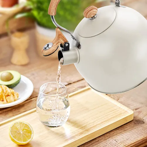 Miniatura 6 de Hervidor de Té Foedo para Estufa, Teteras Silbantes de 2.6 Cuartos para Estufa, Mango Plegable Resistente al Calor, Tetera Bonita (Beige)