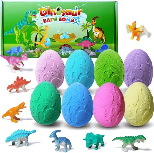 Bombas de baño para niños con sorpresa en el interior, bombas de baño de dinosaurios grandes XXL, 8 piezas, juego de bombas de baño con juguetes en