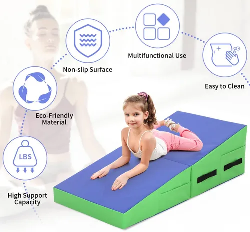 Miniatura 5 de BLKMTY Colchoneta de gimnasia inclinada de 48 x 24 pulgadas, tapete plegable con cuña de queso para niños, tapete de yoga para interiores