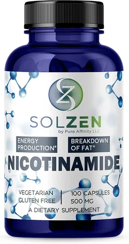 Nicotinamida B3 500 mg Niacina eficaz sin enjuagues. Potenciador de energía, regenerador celular, que apoya el deterioro cognitivo,