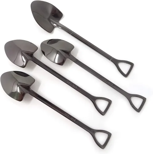 Miniatura 4 de Honbay 4 cucharas de postre de helado de café con forma de pala de oro de acero inoxidable para el hogar y fiesta (dorado) (negro)