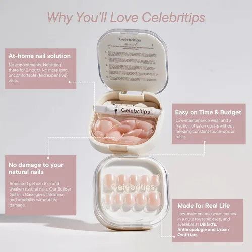 Miniatura 5 de Celebritips Uñas postizas a presión - Salon U-ltimate™ Bailarina, Uñas de almendra extra cortas, reutilizables 16 tamaños - Kit de 32 uñas