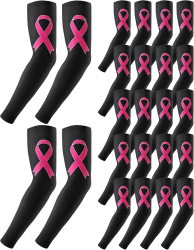 Miniatura 9 de Handepo 12 pares de mangas de concientización sobre el cáncer de mama, mangas con cinta para brazos, protección UV, manga de compresión