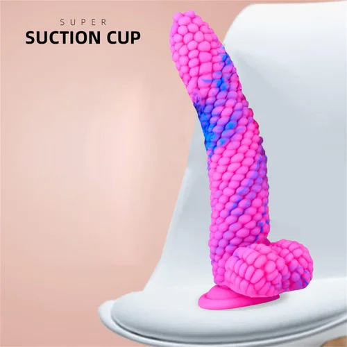 Miniatura 3 de Consolador monstruo colorido grano grande maíz adulto juguete sexual con fuerte ventosa 8 pulgadas consoladores vegetales suaves flexibles - rosa