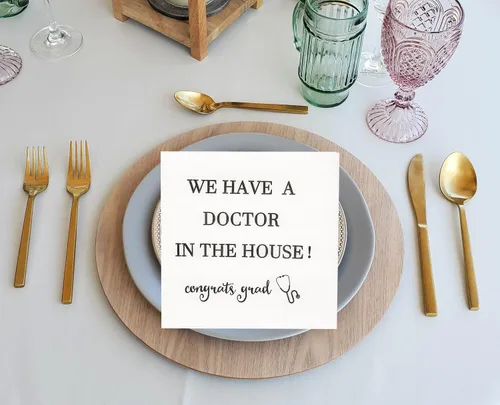 Miniatura 4 de Servilletas con texto en inglés "We Have A Doctor In The House", servilletas de graduación de doctor, decoraciones de graduación de doctor clase