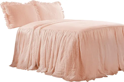 Miniatura 7 de Lush Decor - Juego de colcha con falda de volantes - Juego de 3 piezas de lujo para granja - Detalle elegante de volantes - Estilo atemporal - Blush