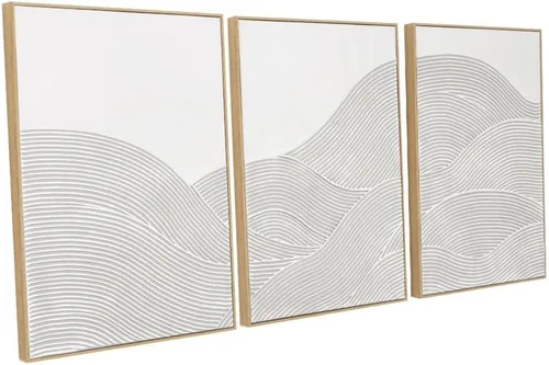 Miniatura 12 de Pintura de Arte de Pared Abstracta Neutra Enmarcada - Decoración de Pared de Lienzo Abstracto Grande con Ilustraciones de Curvas 3D Pintado a Mano