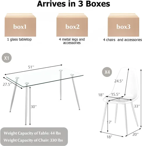 Miniatura 9 de Tangkula Juego de 4 mesas de comedor para 4, mesa y sillas de cocina modernas, mesa y sillas de cristal para sala de estar pequeña, cocina