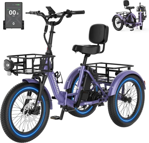 MOONCOOL Electric Tricycle for Adults, 500W/750W Folding Electric Trike for Adults, 20"x3.0" Fat Tire 3 Wheel Electric Bike, Aluminum Frame