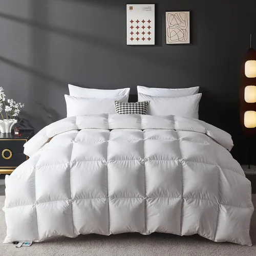 Miniatura 15 de L LOVSOUL Edredón de fibra de plumón de ganso tamaño Queen, 100% algodón orgánico, 1200 TC, 750 + potencia de relleno, colección de hotel, edredones