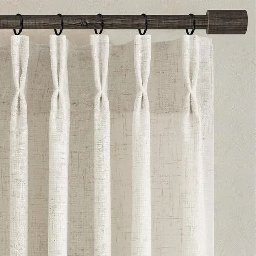 Miniatura 23 de Juego de 2 paneles de cortinas de ventana de cocina beige de 24 pulgadas de largo, con textura de lino, plisadas, filtrantes de luz, semi pequeñas