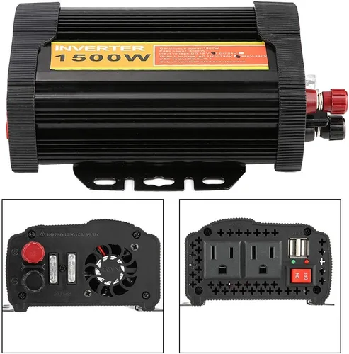 Miniatura 2 de Qiilu Inversor de corriente para automóvil de 1500 W, 12 V CC a 110 V CA, 1500 W, compatible con automóvil, negro, 1 paquete