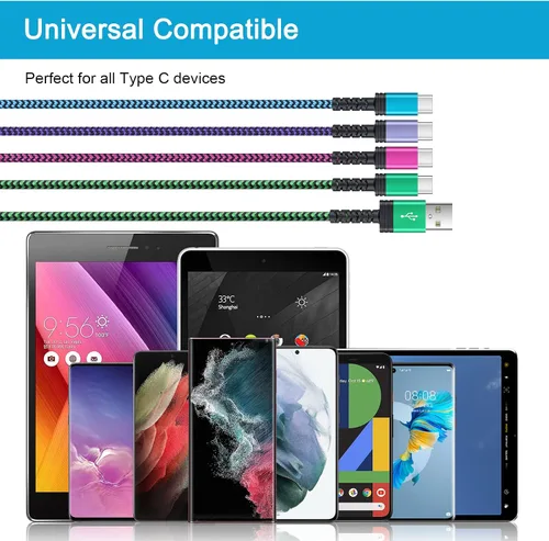 Miniatura 7 de Cable de carga rápida Android de 6 pies, cable de teléfono USB A a tipo C, cable de automóvil para Samsung Galaxy S26 Púrpura+Verde+Roserd++ Azul