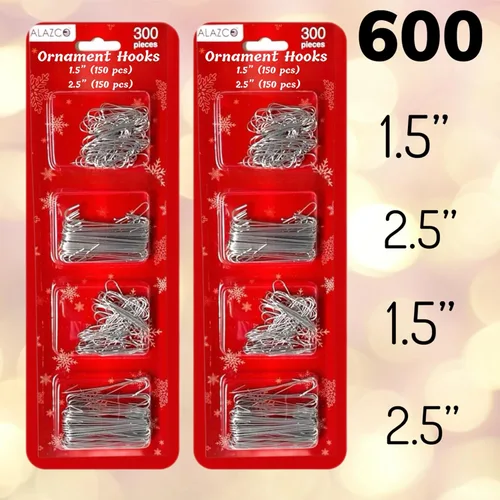 Miniatura 3 de ALAZCO Value Set - 600 ganchos plateados para colgar, decoración navideña, incluye 300 ganchos grandes (2.5 pulgadas) y 300 ganchos pequeños
