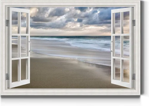Miniatura 12 de Renditions Gallery Lienzo decorativo para pared, vista de barco viejo atracado en la playa de arena blanca, obra de arte para colgar en la pared
