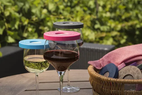 Miniatura 6 de (R Cabana Juego de 6 cubiertas para copas de vino en seis colores brillantes y hermosos, para proteger tu copa de vino de insectos e insectos