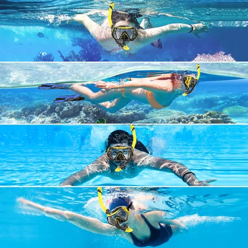 Miniatura 5 de Equipo de esnórquel para adultos, juego de esnórquel seco máscara de buceo, vista panorámica de 180°, equipo de esnórquel profesional, máscara
