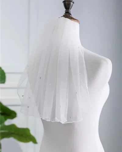Miniatura 4 de Clataly Velos de novia de cristal cortos de 1 nivel velo de malla suave con peine de metal despedida de soltera fiesta novia para ser regalo, Blanco