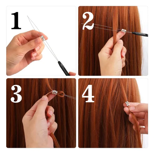 Miniatura 5 de WLLHYF 10 piezas de extensión de cabello, enhebrador de aguja, gancho de tracción, herramientas de extensión de cabello, micro anillos, nano