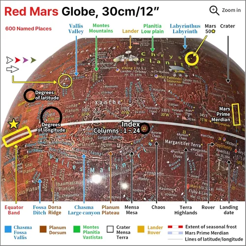 Miniatura 8 de Mapsoft Prime - Globo iluminado de Marte rojo, 11.8 in, RI-30