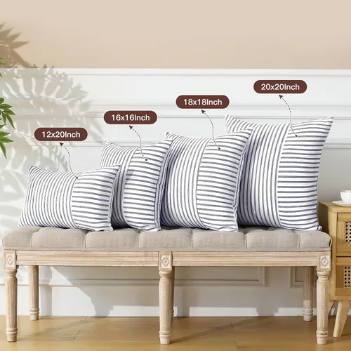 Miniatura 5 de OTOSTAR Paquete de 2 fundas de almohada decorativas con diseño de retazos a rayas de 18 x 18 pulgadas, fundas de cojín cuadradas para sofá, Rayas