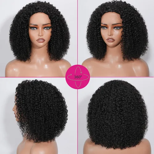 Miniatura 2 de Curly Half Wig Human Hair - 180% Density 3 in 1 Seamless Flip over Half Wig 14 Inch Glueless Wear Go Beginner Friendly Kinky Curly Wig Drawstring