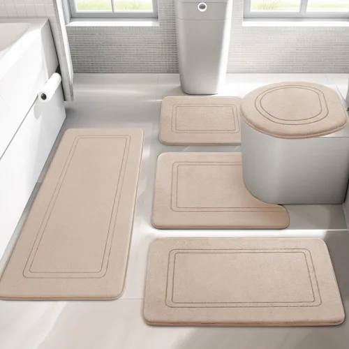 Miniatura 22 de YIHOUSE Juego de alfombras de baño de espuma viscoelástica, juego de 2 piezas, tapetes de baño antideslizantes para baño, juego de alfombras de baño