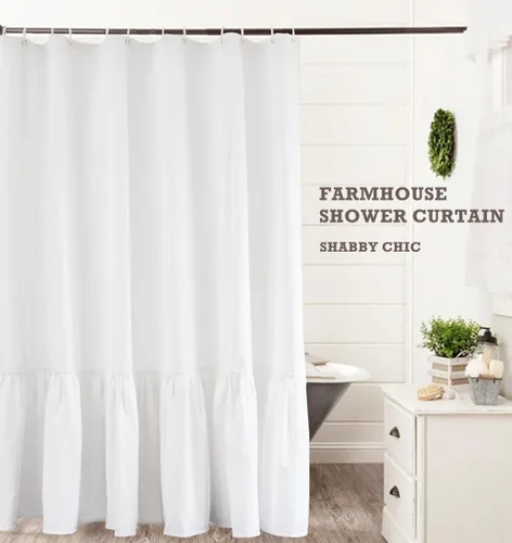 Miniatura 2 de Felisa Cortina de ducha extra larga de granja con dobladillo con volantes, cortina de ducha de mezcla de lino para baño, 72 x 84 pulgadas, blanca