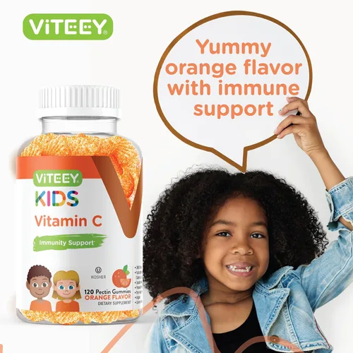 Miniatura 6 de Viteey Gomitas de vitamina C para niños, sabroso sabor a naranja masticable Apoyo inmunológico para niños, niños pequeños y adolescentes – Vegano