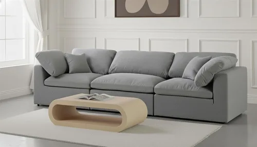 Miniatura 2 de Meridian Furniture 601Cream-S119 Serene Collection Modern Sofá modular contemporáneo de lujo, tela texturizada de lino suave, cojines de plumón