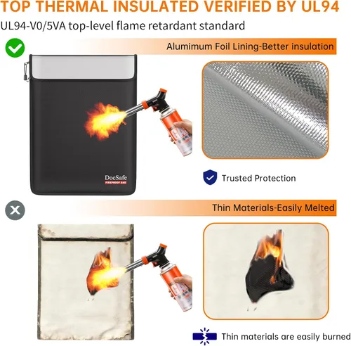 Miniatura 3 de DocSafe Bolsa de Documentos Resistente al Fuego (5200℉) con Estuche de Viaje Organizador Resistente al Fuego, Bolsa de Dinero Segura de 8 Capas