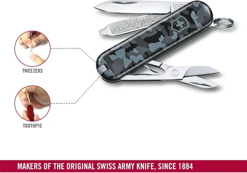 Miniatura 2 de Victorinox Classic SD Swiss Army Cuchillo compacto, 7 funciones, navaja de bolsillo de fabricación suiza con hoja pequeña, destornillador y llavero