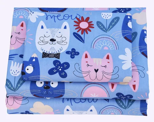 Miniatura 3 de J-pinno Juego de sábanas de 3 piezas para niños con pintura de gato, gatito, flores, pájaros azules adorables, 100% algodón, tamaño individual