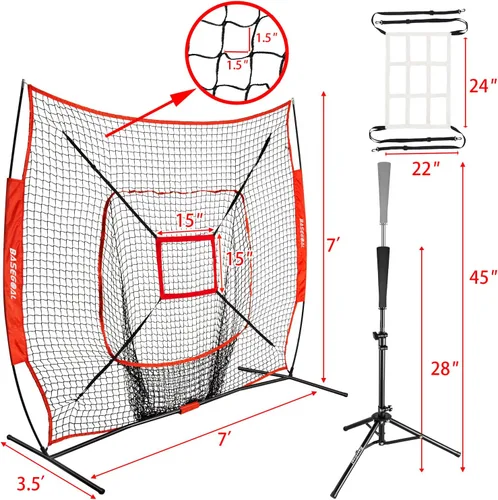 Miniatura 7 de BaseGoal Red de práctica de sóftbol de béisbol de 7 x 7 pies, respaldo de béisbol, con camiseta de bateo, para golpear lanzar, batear, atrapar
