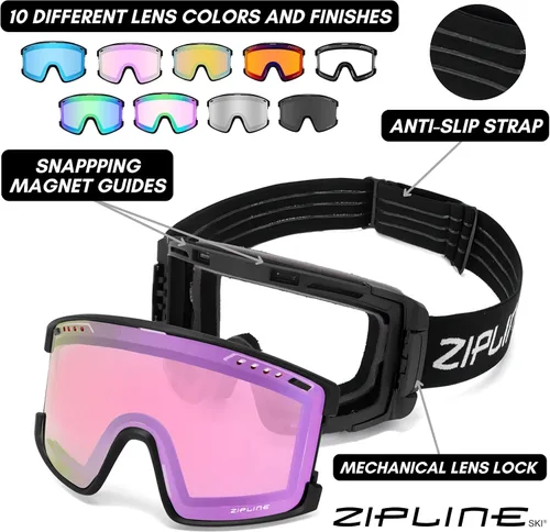 Miniatura 3 de Gafas de esquí Zipline KLIK - Lentes magnéticas sin niebla, policarbonato cilíndrico doble, ventilación ajustable, sistema de lente magnética Marco