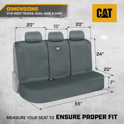 Miniatura 2 de CAT Flexfit™ Funda de asiento trasero gris para automóvil, SUV y camión - Material de lona duradero Fundas de asiento trasero de coche 60/40 Asiento