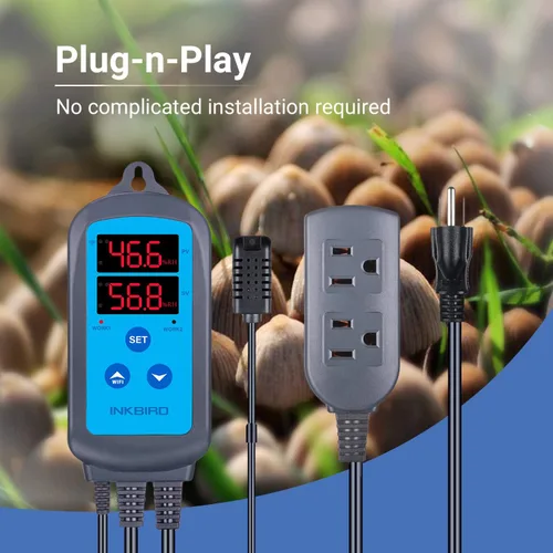 Miniatura 8 de Inkbird Controlador de humedad digital Wi-Fi IHC-200, enchufe doble precableado, humidistato para cultivo de hongos, curado de carne, reptiles
