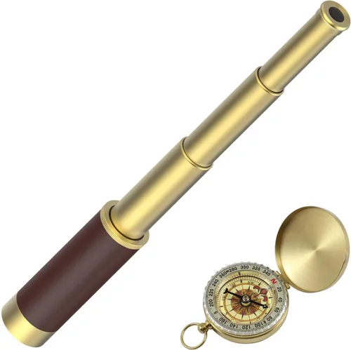 Juego de brújula de bolsillo con telescopio pirata Spyglass, telescopio monocular pirata plegable caribeño, telescopio monocular pirata, telescopio