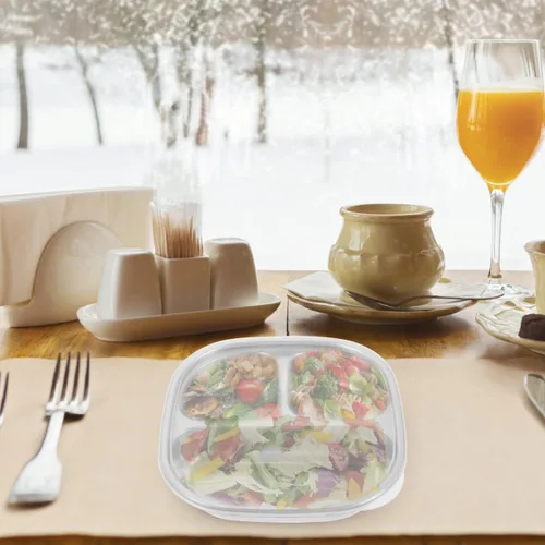 Miniatura 9 de Sosoport Plato de almuerzo dividido de acero inoxidable 304 con tapa, bandeja de alimentos reutilizable para niños y adultos, ideal para camping